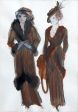 Two Haute Couture Costume Designs in Brown and Blue For Cheap