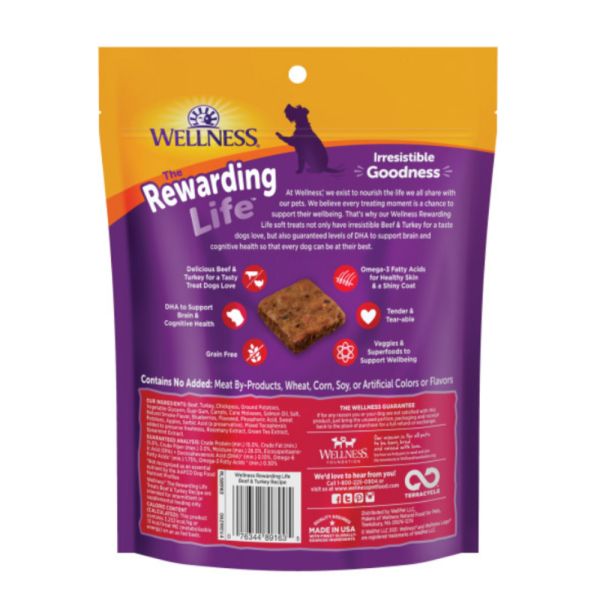 Wellness Natural Grain Free Wellbites Soft Beef and Turkey Recipe Dog Treats Sale